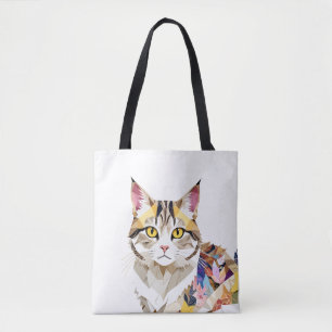 Bolso De Tela Gato Gato Adorable Diversión Animal Colorful Geomé