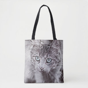Bolso De Tela Gato Gato Gatito Gatito Gatito Con Ojos Azules Lum