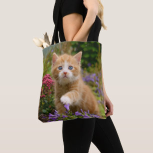 Bolso De Tela Gato Ginger lindo gatito gatito en foto de jardín