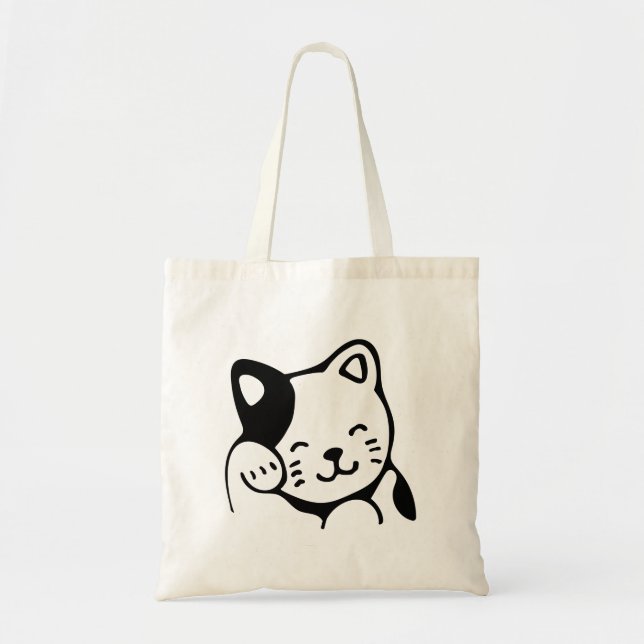 Bolso De Tela Gato gitano blanco y negro lindo saludando (Frente)