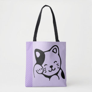 Bolso De Tela Gato gitano blanco y negro lindo saludando