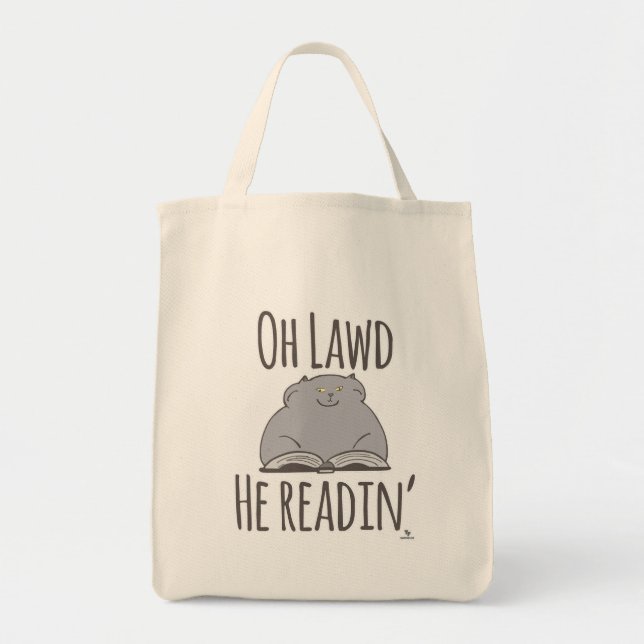 Bolso De Tela Gato Grasa gracioso que está leyendo eslogan Perso (Frente)