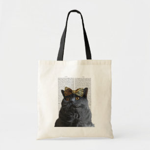 Bolso De Tela Gato gris con arco de leopardo