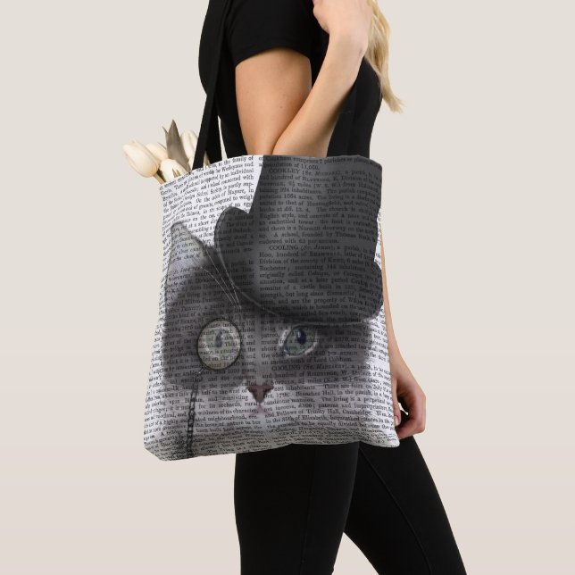 Bolso De Tela Gato gris con sombrero superior (Detalle)
