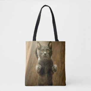 BOLSO DE TELA GATO GRIS EN DOS PIES