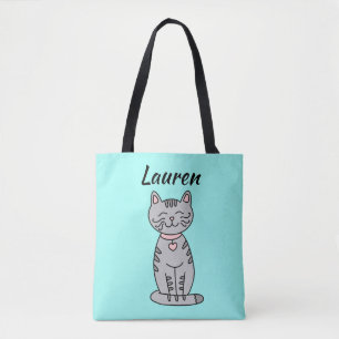 Bolso De Tela Gato Gris Gatito Personalizado