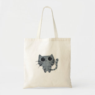 Bolso De Tela Gato gris lindo con los ojos morados grandes