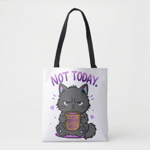 Bolso De Tela Gato gruñón amante del café lindo divertido hoy no
