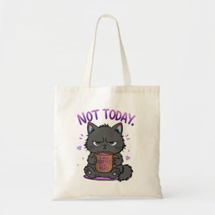 Bolso De Tela Gato gruñón amante del café lindo divertido No hoy
