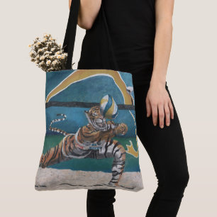 Bolso De Tela Gato Guerrero jugando Tote gráfico de voleibol de