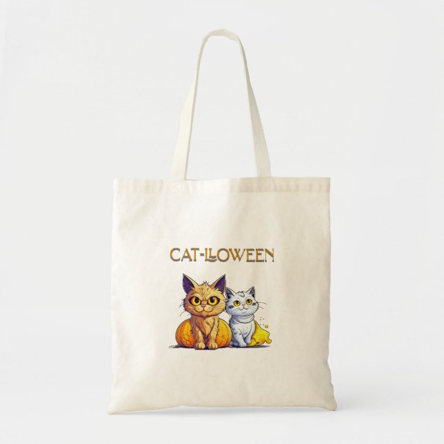 Bolso De Tela Gato Halloween  (Frente)