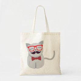 Bolso De Tela Gato hipster con gafas de bigote y bowtie