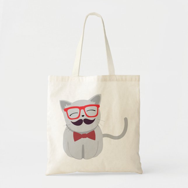 Bolso De Tela Gato hipster con gafas de bigote y bowtie (Frente)