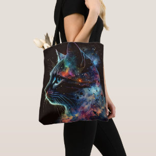 BOLSO DE TELA GATO IMPRESIONISTA DE GALAXIA OSCURA CON ESTRELLAS