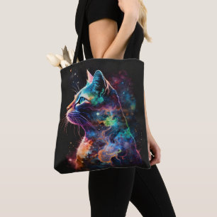 BOLSO DE TELA GATO IMPRESIONISTA DE GALAXIA OSCURA CON ESTRELLAS