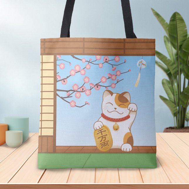 Bolso De Tela Gato japonés con suerte de calico, Maneki Neko (Subido por el creador)
