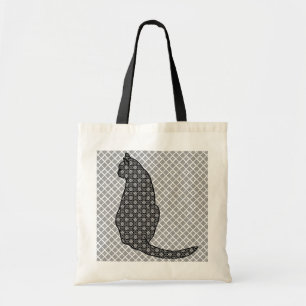 Bolso De Tela Gato japonés - Impresión de kimono negro y blanco