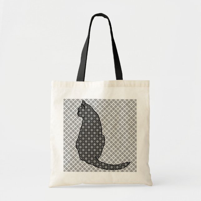 Bolso De Tela Gato japonés - Impresión de kimono negro y blanco (Frente)