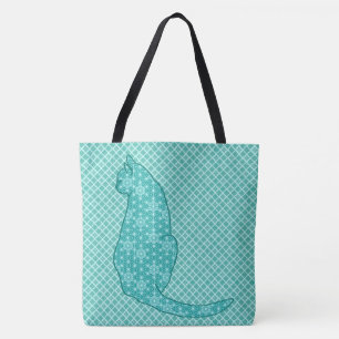 Bolso De Tela Gato japonés - Impresión de kimono turquesa