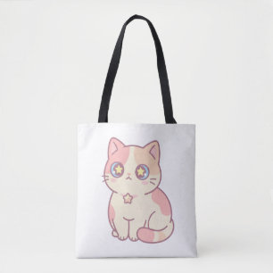 Bolso De Tela Gato Kawaii Adorable con Ojos de Estrella Ilustrac