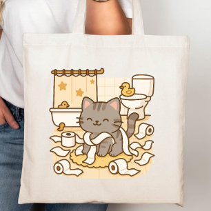 Bolso De Tela Gato kawaii kitty lindo jugando con rollos de inod