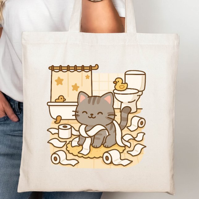 Bolso De Tela Gato kawaii kitty lindo jugando con rollos de inod (Subido por el creador)