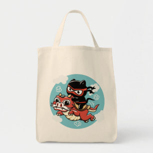 Bolso De Tela Gato Kawaii Ninja montando un dragón rojo