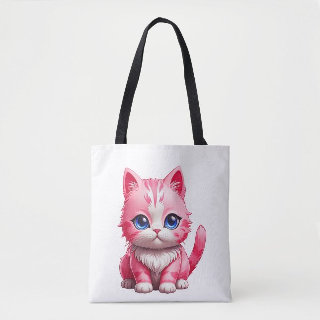 Bolso De Tela Gato Kitty Rosa (Anverso)