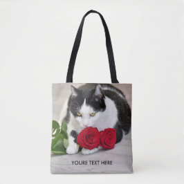 Bolso De Tela Gato lindo con la rosa roja