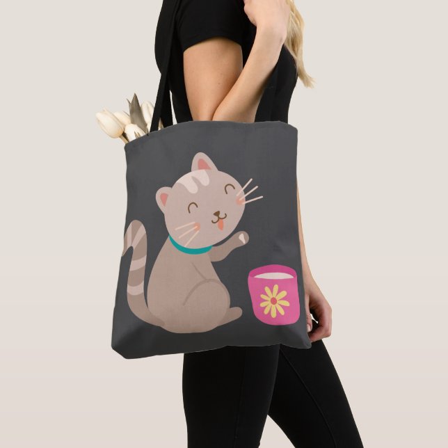 Bolso De Tela Gato lindo con personalizado de té (Detalle)