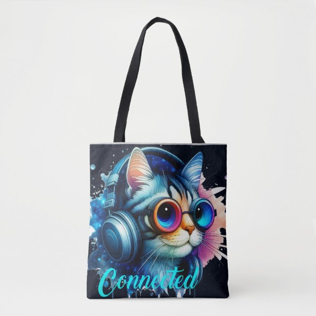 Bolso De Tela gato lindo divertido personalizado genial mascotas (Anverso)