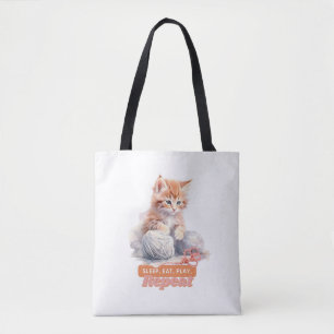 Bolso De Tela Gato lindo "Dormir, comer, jugar, repetir"