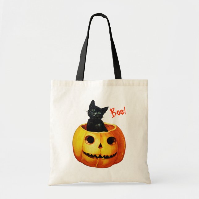 Bolso De Tela Gato lindo en la Halloween de calabaza (Frente)