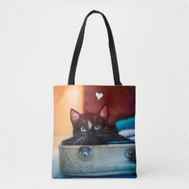 Bolso De Tela Gato lindo en maleta con el corazón -