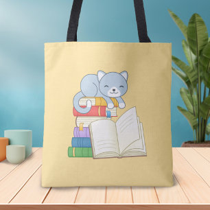 Bolso De Tela Gato lindo encima de una pila de libros