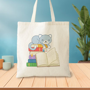 Bolso De Tela Gato lindo encima de una pila de libros