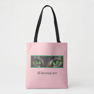 Bolso De Tela Gato lindo ojos verdes sobre coral rosa
