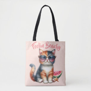 Bolso De Tela Gato Lindo Sintiéndose Playero