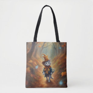 Bolso De Tela Gato lindo y caprichoso en un día de otoño 