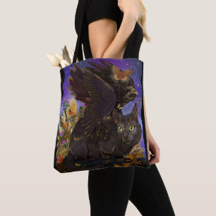 Bolso De Tela Gato mágico de otoño con alas de cuervo