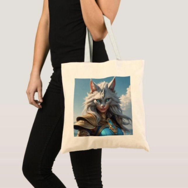Bolso De Tela Gato Malvado de Ojos Azules (100% natural material 100% cotton D: 15.75"l x 15.25"w 5 handle colors
)