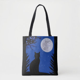 Bolso De Tela Gato mirando a la luna llena