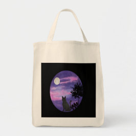 Bolso De Tela Gato Místico Bajo la Luna – Nocturna Morada Soñado