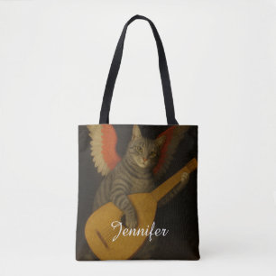 Bolso De Tela Gato músico alado tocando el laúd arte