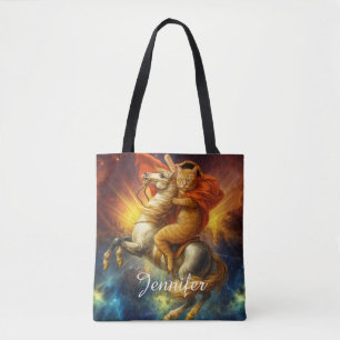 Bolso De Tela Gato Napoleón montando a caballo por la galaxia