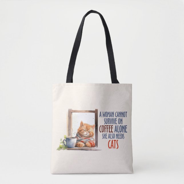 Bolso De Tela Gato Naranja con sueño con café - Gato acogedor (Anverso)