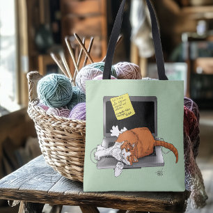 Bolso De Tela Gato Naranja Divertido Portátil Verde Trabajo Casa