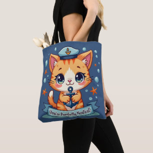 Bolso De Tela Gato Náutico Kawaii Navegando Ancla Juego de Palab