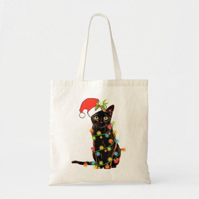 Bolso De Tela Gato Navidades Gracioso Meowy Árbol de Navidad Gat (Frente)