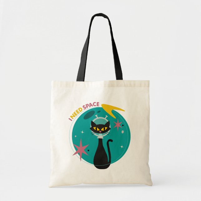 Bolso De Tela Gato negro a mediados del siglo moderno necesito e (Frente)